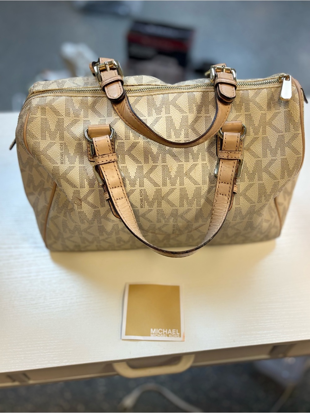 Michael Kors Grayson Large Vanilla Signature MK Satchel Bag